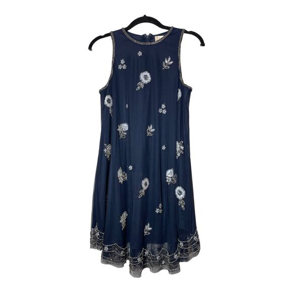 Altar'd State Corinna Navy Blue Mini Dress Beaded Sequin Tulle Small Sleeveless - Picture 2 of 8
